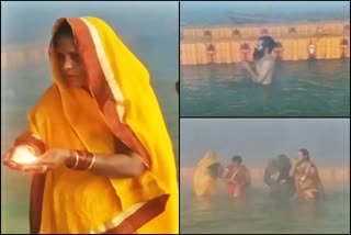 devotees take bath at triveni sangam