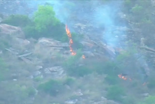 Fire in the forest area at Nanjanagudu