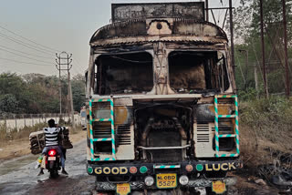 Truck caught fire in front of Indane bottling plant