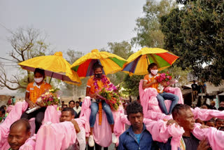 grand welcome of hockey players returned from Chile in simdega