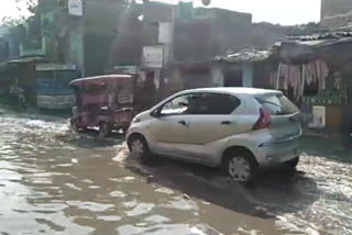 Waterlogged on main road of k block of Jahangirpuri in Delhi