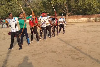 players preparing for national archery at bhagat singh stadium in sirsa