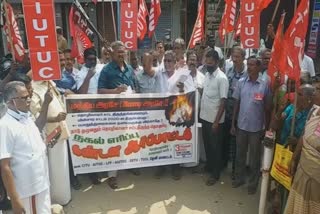 protest against labour law amendments in theni