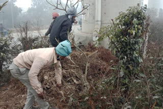 PWD is cleaning on outer Delhi Mundka Metro Station Road