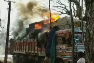 fire in cotton filled lorry at gaighata