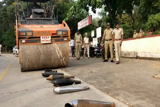 Manipal police department run bulldozer on silencers