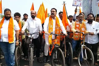 shiv sena's cycle rally protest over petrol and diesel price hike