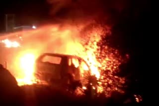 a car caught into fire at at kalahandi bhabanipatana