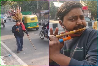 bhojpuri films actor selling flute on the road