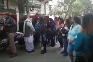 Women protest outside beauty institute in Ghaziabad