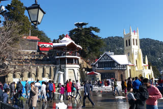 tourists having fun on weekend after snowfall in shimla