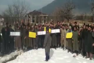 Dailwagers of Jal shakti protested in Tral