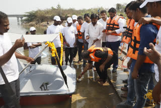 National Water Sports Training, Adventure of Aqua Tourism launches their new paddle boat at Godavari River in Peddapelli District by MLA Korukanti Chander