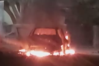 Car fire due to accident happened