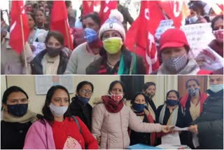 Anganwadi workers protest outside child development office for demands