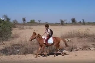 kid going to school on horse