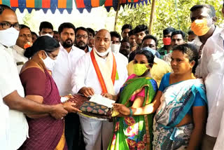 mla sandra handed over the checks of Kalyana Lakshmi and Shadi Mubarak at houses of beneficiaries