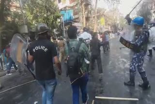 police lathi charge on left supporters during nabanno march