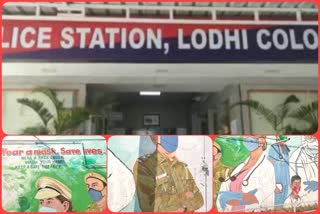Painting was done at Lodhi Colony Police Station to make people aware of corona virus