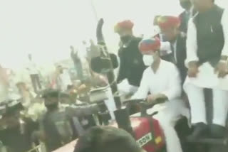 WATCH: Rahul Gandhi drives tractor in Rajasthan