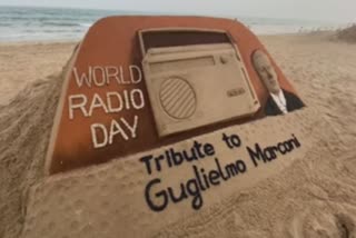 Renowned sand artist Sudarsan Pattnaik Creates Sand Art for World Radio Day