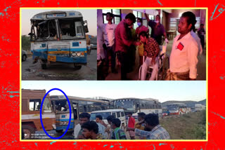 a lorry hit by a rtc bus at mangampeta chervu