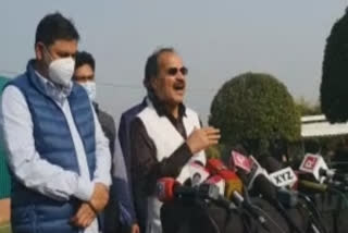 Congress leader Adhir Ranjan Chowdhary speaking to media