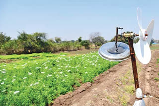A farmer made a noise-making device for the birds in the crop fields. in  Moinabad zone of Rangareddy district