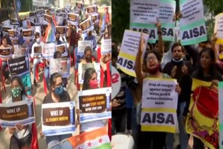 Disha Ravi arrest case: Students of Delhi and Bengaluru protested on demanding her immediate release