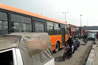 long traffic at mukarba chowk in delhi