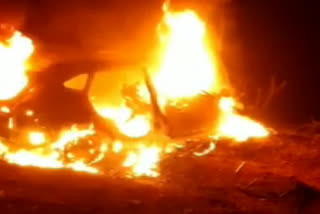 truck car accident in jaipur,  car driver burnt alive