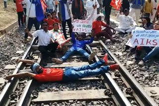 Protesters protest on railway track in Gwalior