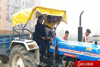 MLA Amba Prasad practices tractor driving in hazaribag
