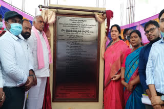 Minister satyavathi laying the foundation stone for the Ekalavya Model Residential School Building Complex in sirpoor