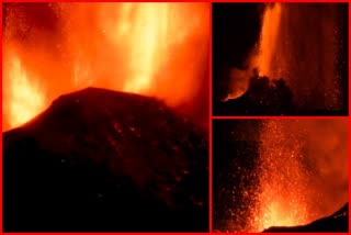 overnight Mount Etna lava eruptions from the South Eastern crater in Italy