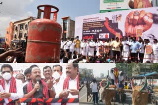 DMK holds protest all over state against fuel and gas price hike