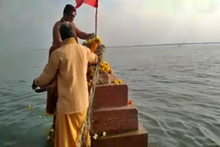 The Sangameshwara Temple in Kurnool district gradually emerges from the srisailam reservoir