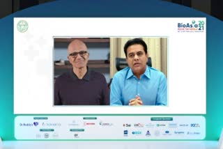 microsoft ceo sathya nadella and minister ktr in bio asia virtual summit