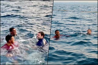 Rahul Gandhi swims in sea with fishermen in Kollam