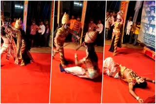 Chamundi role doing drama artist try to kill man who doing Mahisha role in the play