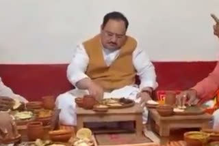 J P Nadda has lunch at jute mill worker's house at Naihati