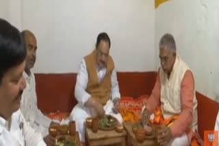 JP Nadda had lunch at a Jute Mill workers House in Naihati