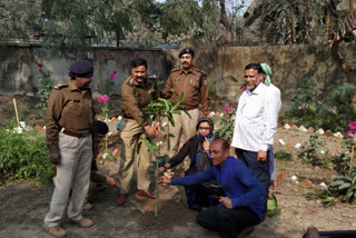 Police personnel planted trees