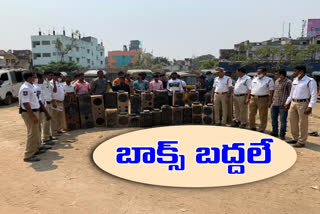 Sound system boxes seized in autos  by traffic police in bhadrachalam in bhadradri kothagudem district