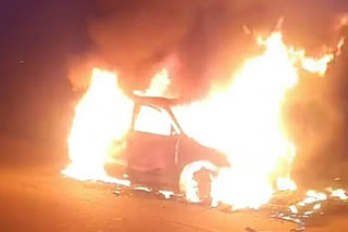 Audi car caught fire after blast in karnal
