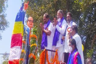 Minister Koppula unveils Ambedkar statue in peddapalli district