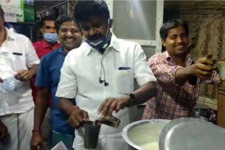 health Minister Vijayabaskar preparing tea for the people