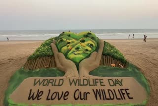 World Wildlife Day: Sudarsan Pattnaik urges people to protect wildlife in his sand art
