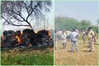 Ten haystacks were burnt in Errampally, Chennai Kottapalli mandal, Anantapur district