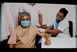 Rajya Sabha MP Dushyant Gautam gets the vaccine IN KRISHNA NAGAR DELHI